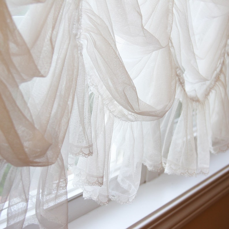 Austrian Roman Balloon White Tulle Lace Curtain Shabby French Etsy