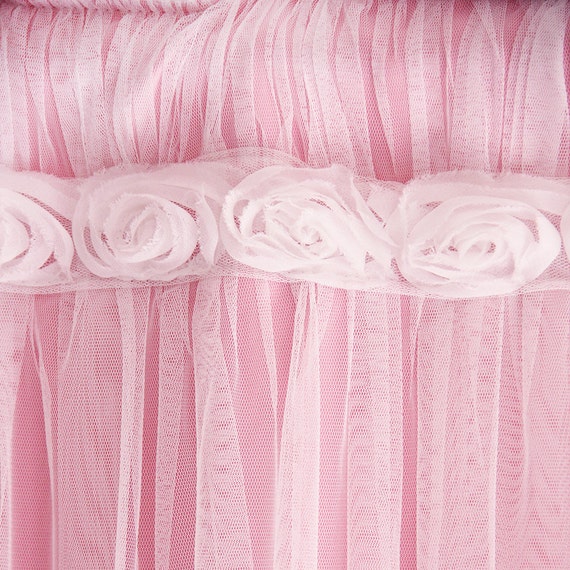 Pink Ruffle Lace Overlay Ruching White Rose Blackout Tulle Etsy