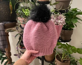 Luxury Pink and Yellow Merino Wool Knit Hat - Vivid Sunset  display picture 3