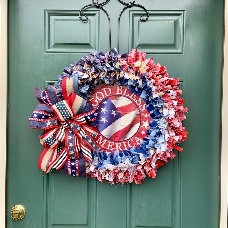 Patriotic Rag Wreath Fabric Rag Wreath Patriotic Wreath Patriotic Fabric Rag Wreath