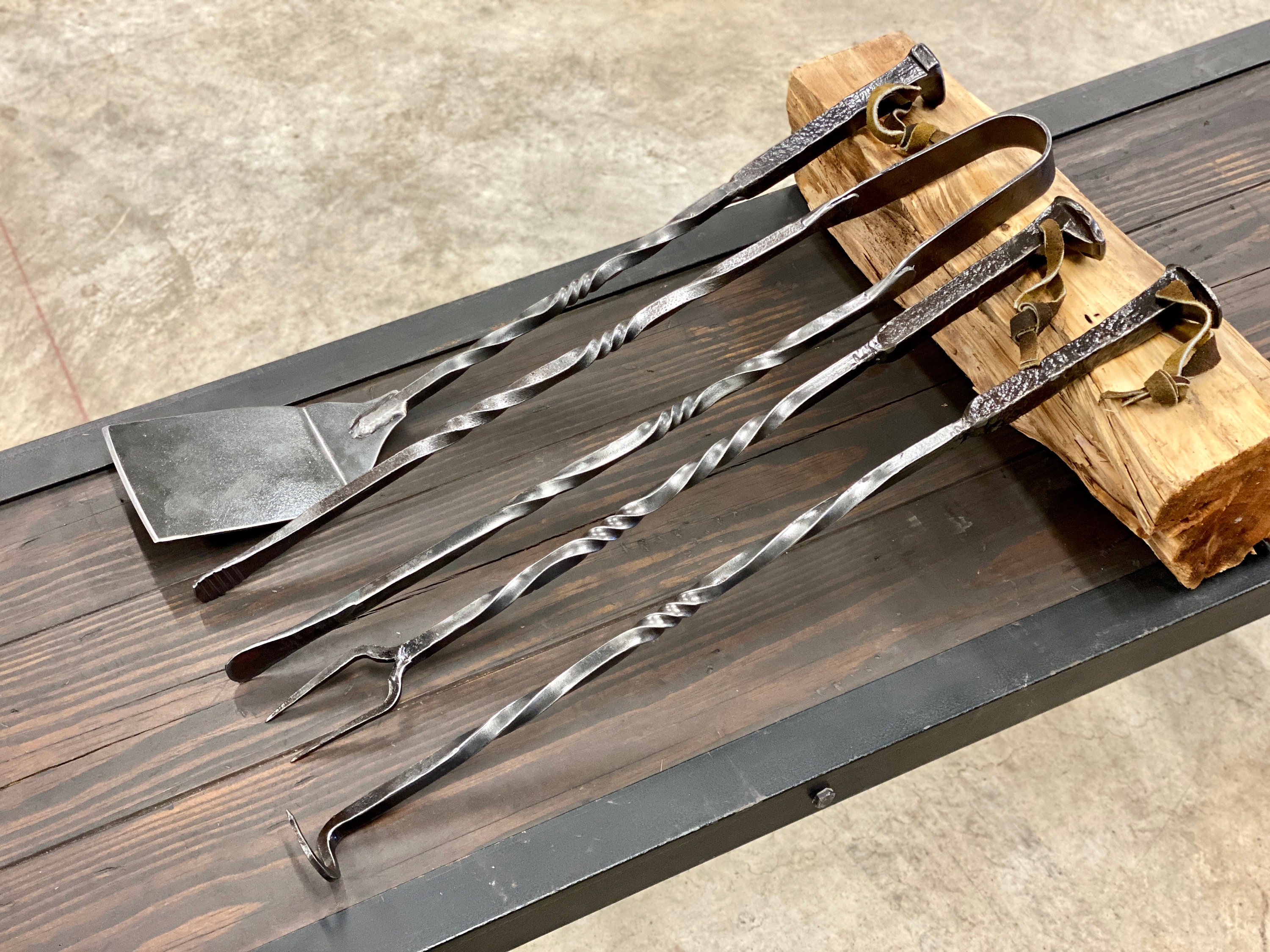 Hand Forge Rustic Metal Barbeque Grill Tools Set Including BBQ Tongs, BBQ  Fork 