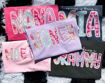personalized grandma shirt, custom name tee for mom, floral happiness is being a nana shirt, Mother’s Day gift for grandmother, spring tee