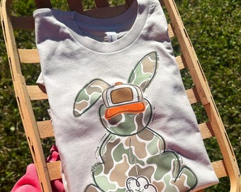 Personalized Easter Shirt for boys, camo bunny shirt for egg hunt, cute rabbit shirt with name for kids, matching Easter shirts for siblings