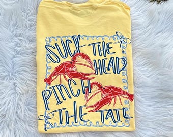 Preppy crawfish boil shirt for girls, crawfish season shirt, funny shirt for Louisiana women, pinch the tails tshirt, bright summer tee