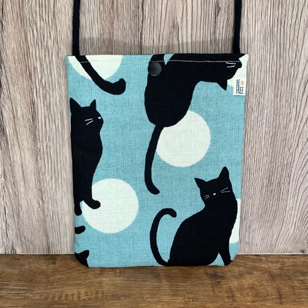 Black Cats Crossbody Purse, Small Handmade Japanese Cat Fabric Zipper Shoulder Bag Phone Purse Festival Bag Pocket Purse Mini Handbag