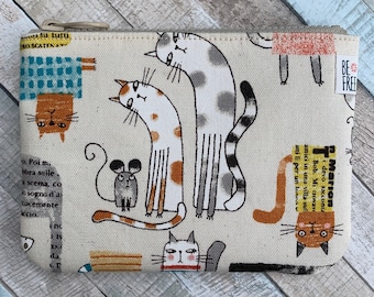 Cat Lover Gift Handmade Quirky Cats Fabric Zipper Mini Pouch Banana Cat Coin Purse Phone Passport Case Card Holder Zippered Wallet