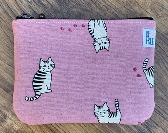 Cat cats kitty kitten handmade zipper fabric coin change purse card holder