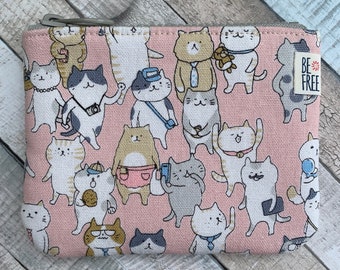 Cat cats kitty kitten handmade zipper fabric coin change purse card holder