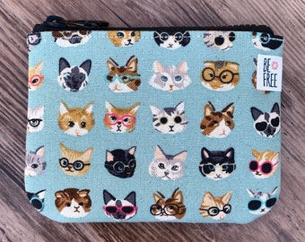 Cat Lover Gift Handmade Quirky Cats Fabric Zipper Mini Pouch Banana Cat Coin Purse Phone Passport Case Card Holder Zippered Wallet