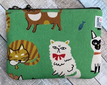 Cat cats kitty kitten handmade zipper fabric coin change purse card holder