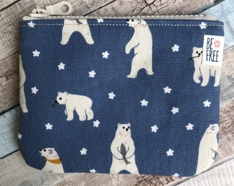 Zippered Pouch Linen pouch Polar Bears Womans Wallet Headphone holder Cash Holder Card Holder Bear Zipper Wallet Coin Purse