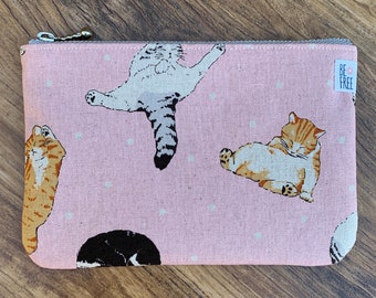 Cat Lover Gift Handmade Quirky Cats Fabric Zipper Mini Pouch Banana Cat Coin Purse Phone Passport Case Card Holder Zippered Wallet