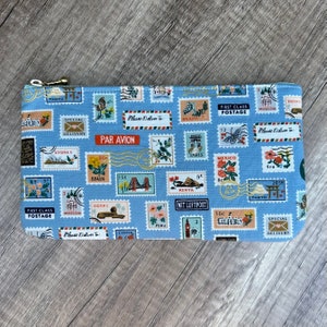 Stamps Pencil Case, Handmade travel stamp Fabric Zippered Pen Case, Zipper Ouch Pouch Makeup Bag, Notions, Brushes, School Supplies