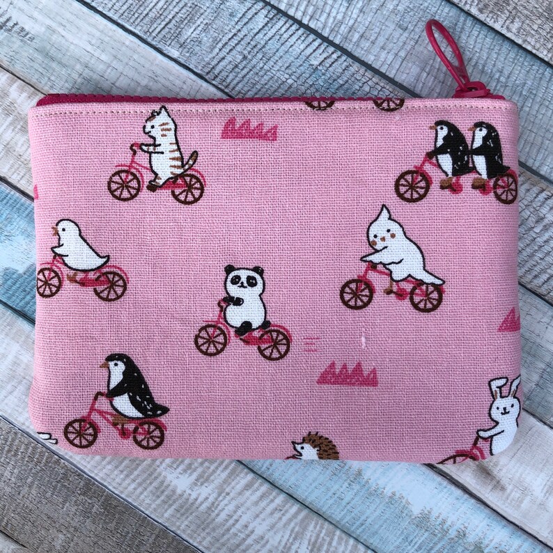 Zipper Earbuds Case Bag Coin Purse with Animals on Bikes Mini Pouch Bird Bear Cat Hedgehog Bunny Card Holder Zippered Change Wallet