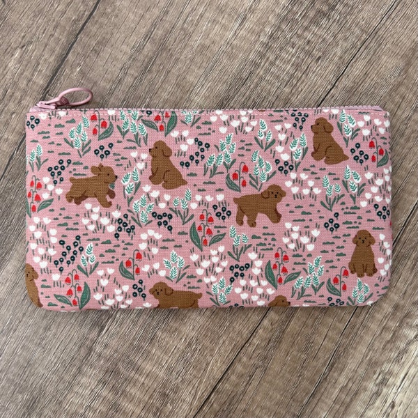 Pretty Dogs Pencil Case, Handmade Dog Fabric Zipper Pouch, Zippered Pen Case, Makeup Bag, Girls, Kids, School Supplies, Crayons, Dog Lover