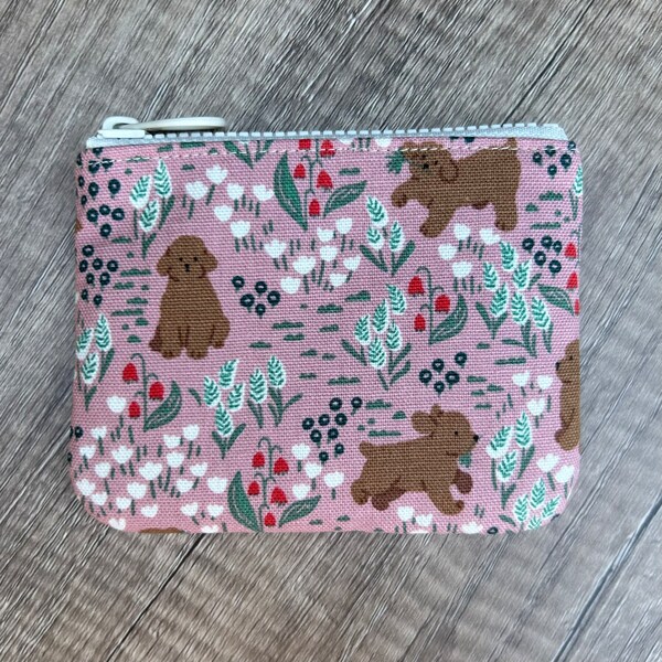 Pretty Dogs Coin Purse, Handmade Japanese Dog Lover Mini Zipper Pouch Zippered Change Bag Wallet AirPod Earbuds Case Gift Card Holder