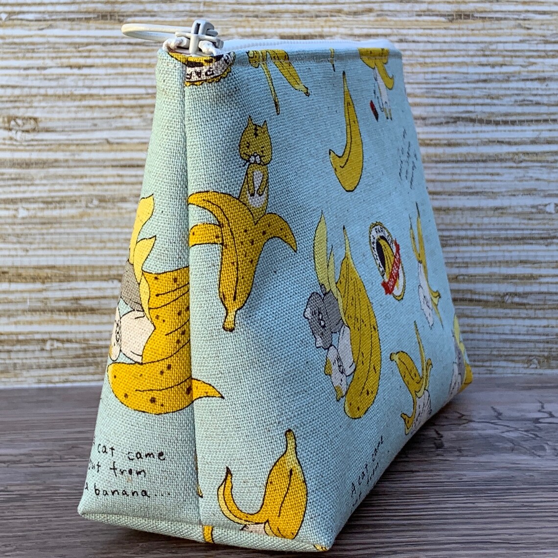 Banana Cats Makeup Bag Handmade Cat Fabric Zipper Pouch Etsy