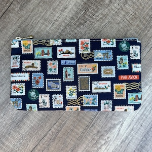 Stamps Pencil Case, Handmade travel stamp Fabric Zippered Pen Case, Zipper Ouch Pouch Makeup Bag, Notions, Brushes, School Supplies