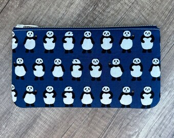 Panda Pencil Case, Handmade Japanese Pandas Fabric Zipper Pouch, Zippered Pen Case, Ouch Pouch, Makeup Bag Notions Brushes, Panda Lover Gift