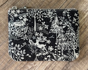 Woodland Coin Purse Handmade Japanese Fabric Zipper Mini Pouch Change Bag, Wallet, Earbud AirPod Case, Zippered Gift Card Holder, Kawaii