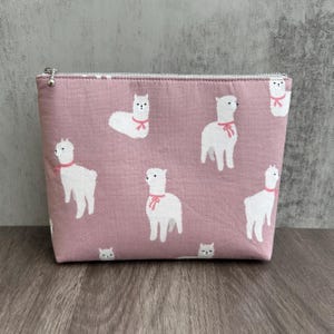 Alpaca Cosmetic Case, Handmade Alpacas Fabric Zipper Pouch, Zippered Makeup Bag, Cosmetics Travel Kit, Clutch Bag, Alpaca Lover Gift