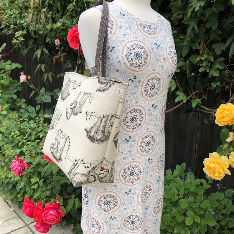 Overnight Travel Carryall Purse Shoulder Project Bag Sloths Wearing Berets Baby Sloths Sloth Tote Bag Handmade Japanese Sloths Fabric