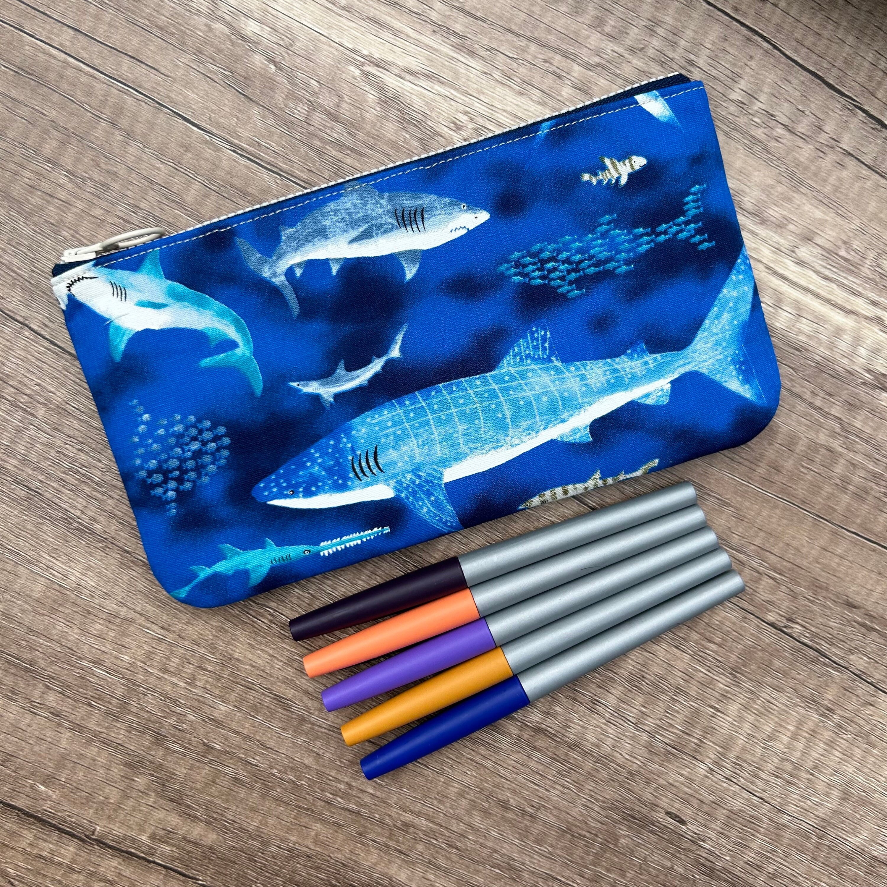 あおば着　NOiSECRAFT / Crust Pouch Sharks Pencil Case, Handmade Ocean Sea Marine Fish Fabric