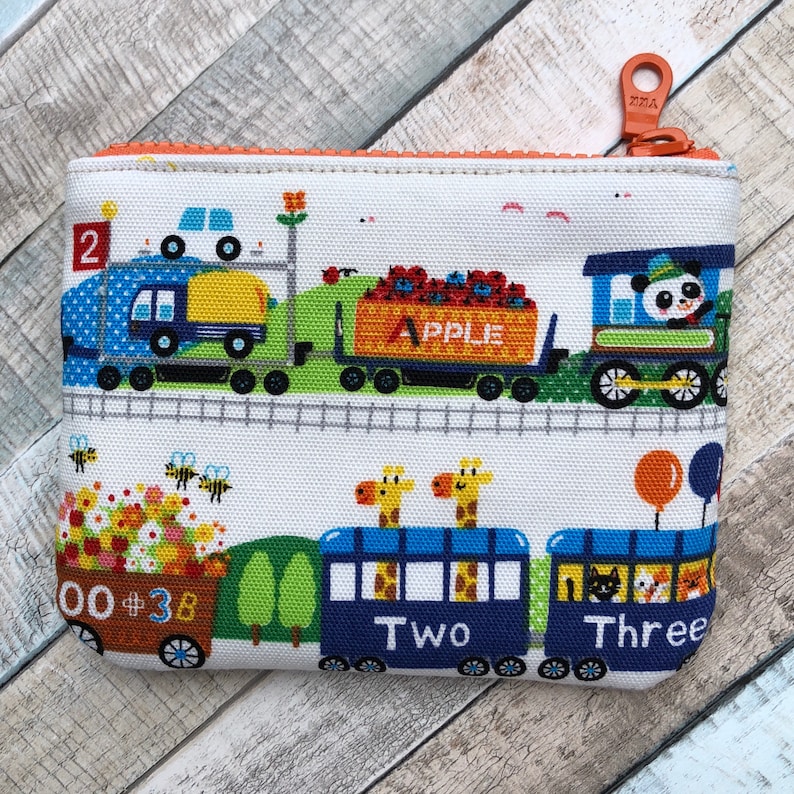 Kid Gift Zippered Kids Change Wallet Card Holder Earbuds Case Coin Purse with Zoo Train Handmade Bunnies Bears Zipper Mini Pouch Bag