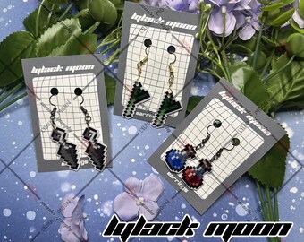 Pixel Art Earrings | Mana Health Potions, Kunai/Throwing Daggers, Leeks