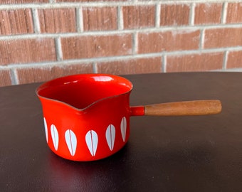 Vintage Cathrineholm Butter Warmer Saucepan - Red w/White Lotus - MCM