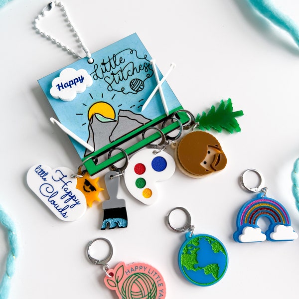 Bob Ross Inspired Stitch Marker Set Bob Ross charms for knitting charms knitting notions crochet markers crochet Stitch Markers