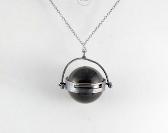 Smoky quartz necklace, dark sterling silver, pendant on cotton strap, ball crystal, handmade amulet of good energy, S232