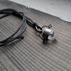 Quartz necklace, dark sterling silver, pendant on cotton strap, raw crystal, handmade amulet of good energy, Q23126 zdjęcie 2