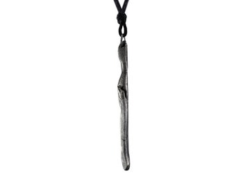 RA STICK 3 - Sterling silver oxidized necklace boho style, artisan jewelry from Poland, oxidized ball pendant on cotton strap, dark silver