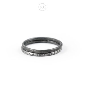 Silver ring TEXTURE - set of 2 sterling silver rings - any size handmade stacking rings, hammered, raw silver oxidized T15