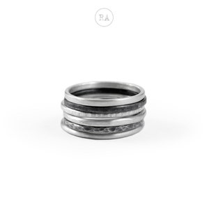 Silver ring TEXTURE - set of 6 sterling silver rings - any size handmade stacking rings, hammered, raw silver oxidized T11