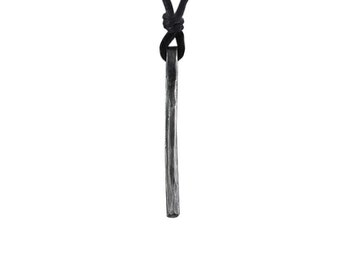 RA STICK 2 - Sterling silver oxidized necklace boho style, artisan jewelry from Poland, oxidized ball pendant on cotton strap, dark silver