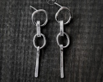 CHAIN silver hammered studs earrings, hand forged artisan jewelry from Poland, studs hand forged