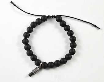 Black tourmaline sterling silver bracelet with tourmaline, oxidized hammered, handforged elements, primitive ethnic jewelry, cotton strap