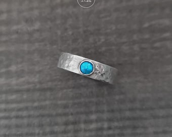 size 19 eu: Türkis und Sterlingsilber Ring Silber | Handwerkskunst aus Polen, handgemachter Silberring mit blauem Naturstein