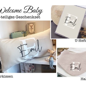 BABY Geschenkset Initiale & Name Kissen, U-Heft-Hülle, Halstuch GLÜCKSMARIECHEN Bild 1