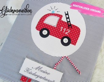 Kindergartenordner FEUERWEHR / Portfolioordner / Kitaordner mit Name personalisiert & Photofach Glücksmariechen