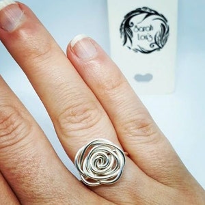 Sterling Silver Rose Adjustable Ring