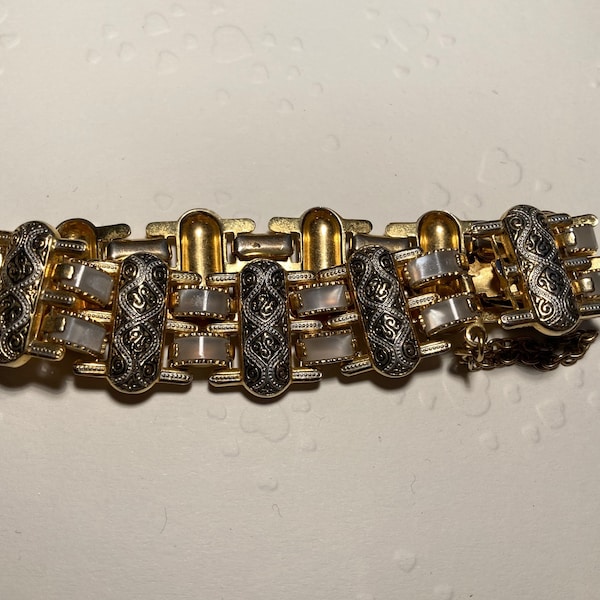 Golden Toledo Bracelet IV - filigranes, goldfarbenes Vintage Armband ,Damaszener Toledo Jewelry, Blumen, Schmuck, Spanien, Damaskus
