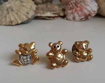 Three small bears-vintage badge pins, 3 small bear pins, collectibles, pet badges, gold colors, vintage jewelry