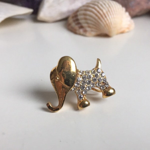 Small Strass Elephant - zierlicher Vintage Elefanten Pin goldfarben mit Strasssteinen veredelt, Anstecker, Anstecknadel, Jewels, Brosche