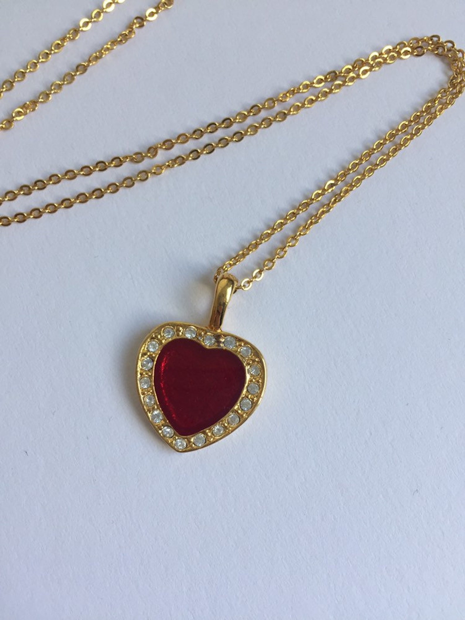 Vintage Red Heart Gold Chain With Heart-shaped Pendant Red | Etsy