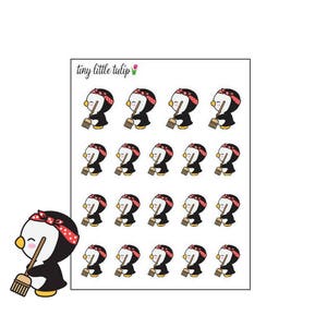 Planner Stickers Penguin Cleaning