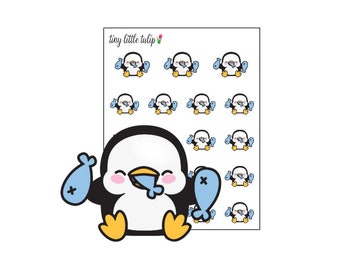 Planner Stickers Penguin Eating Fish