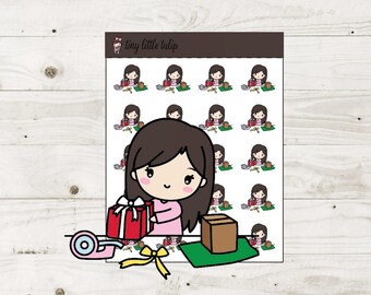 Planner Stickers Christmas Planner Girl Wrap Gifts